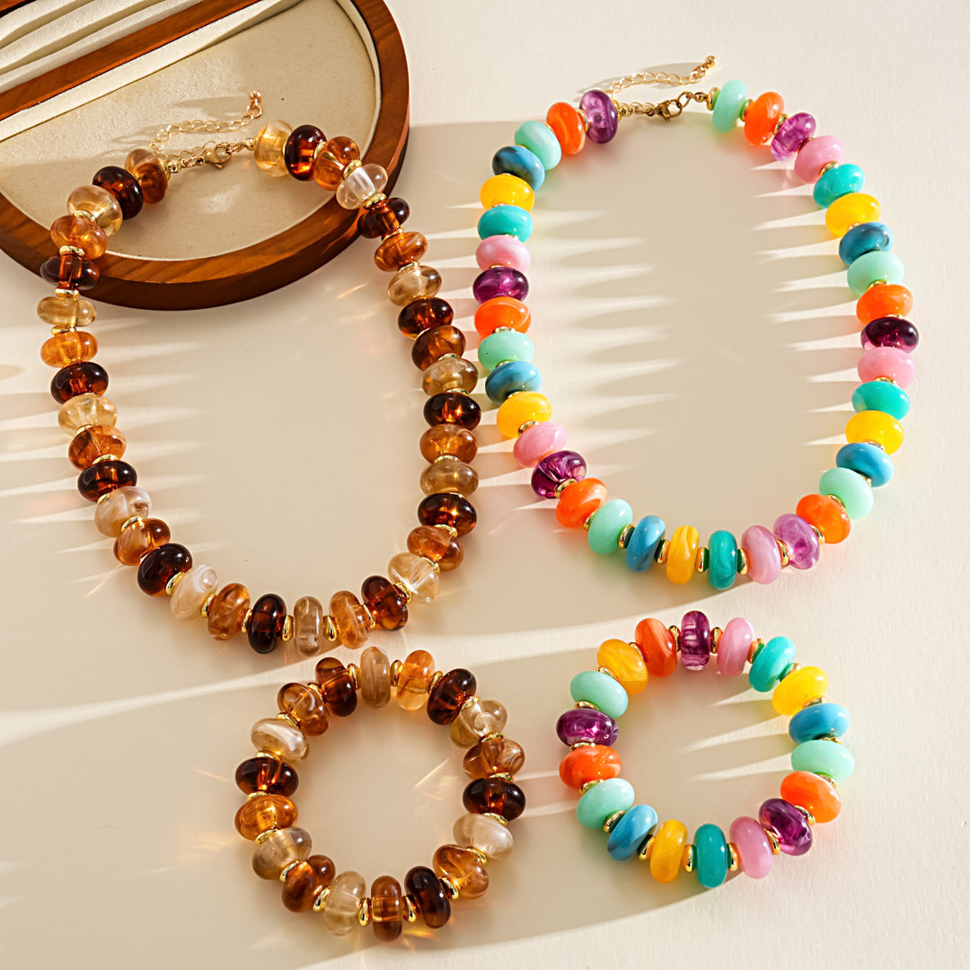 Acrylic Gradient Round Necklace Bracelet Vintage Sweet N6F096