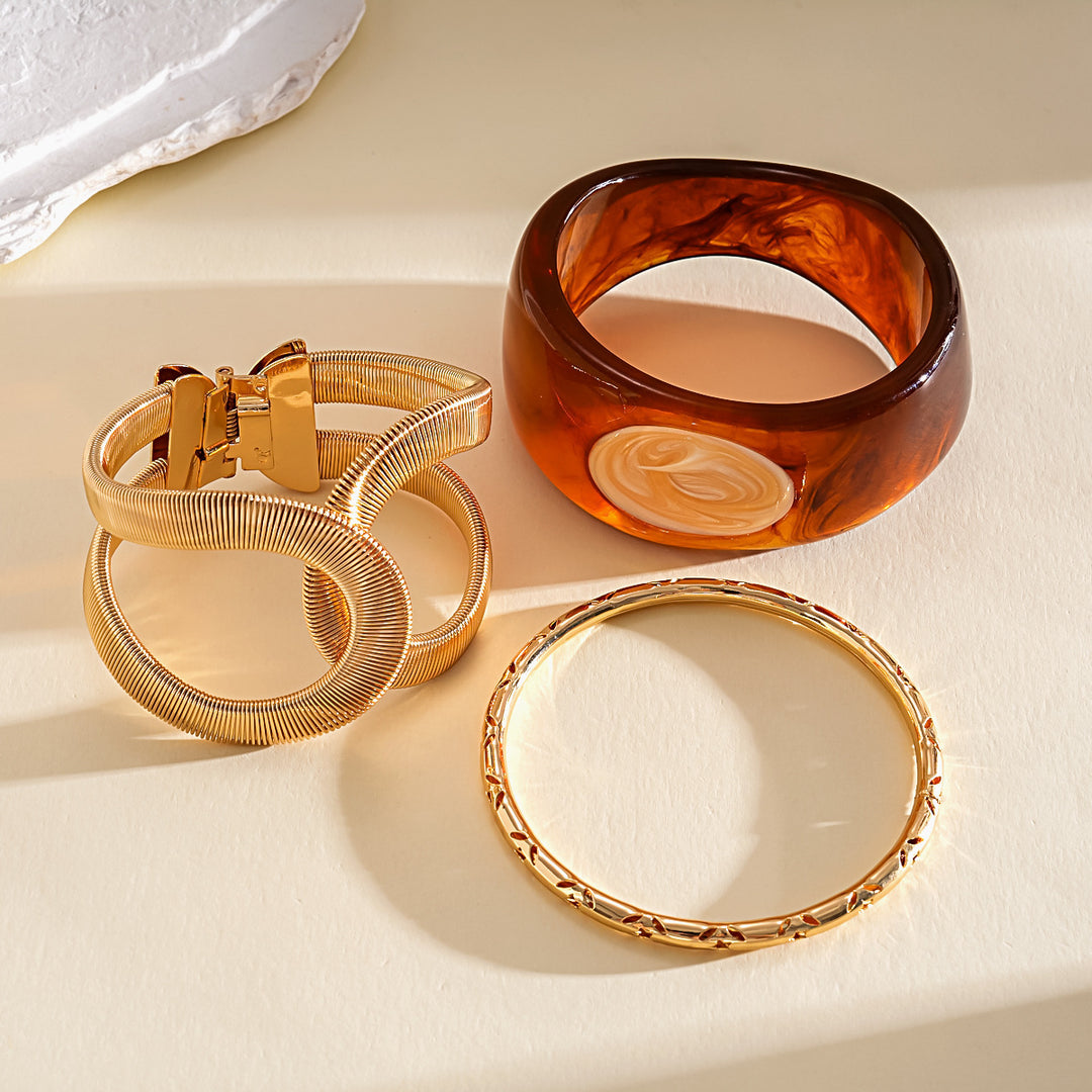 Resin Ombré Pleated Geometric Bangle Set 3-Piece N6H078