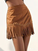 Load image into Gallery viewer, Rivet Fringe Suede Skirt Women N6C130