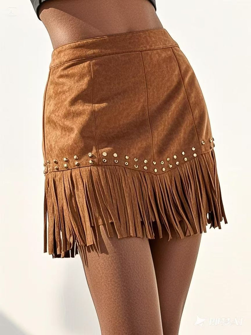 Rivet Fringe Suede Skirt Women N6C130