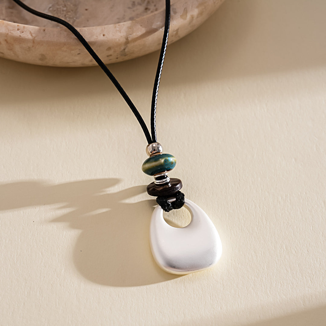 Leather Cord Ceramic Pendant Choker Cold Minimal N6H142