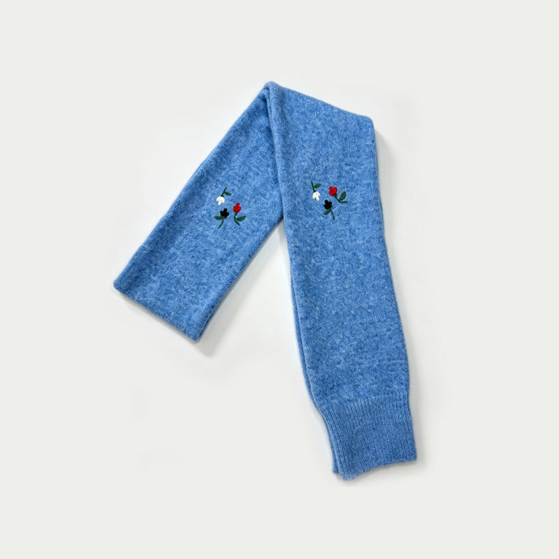 Womens Double Layer Rose Embroidered Knit Scarf N6K229