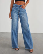 Load image into Gallery viewer, Loose Wide Leg Side Panel Raw Hem Jeans Women N6D154
