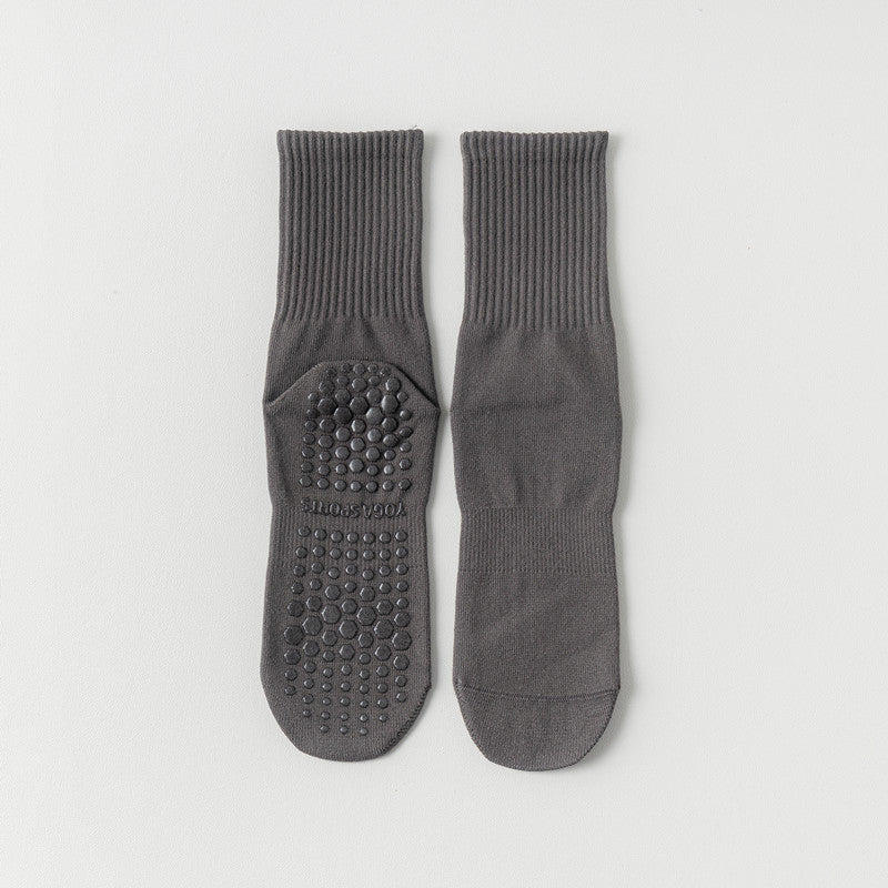 Solid Cotton Anti-Slip Yoga Socks Women Mid-Calf N6H003