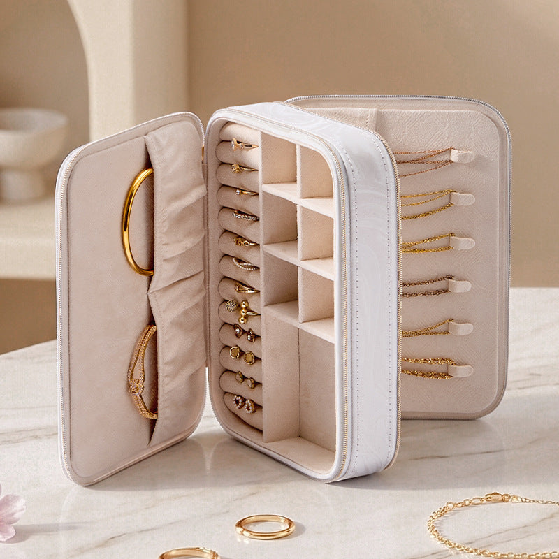 Double Zipper Jewelry Box PU Leather Storage Case N6G104