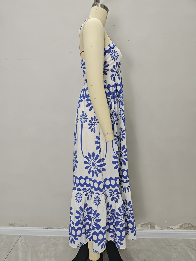 Ethnic Print Off-Shoulder Cross Beach Dress Women N6C255