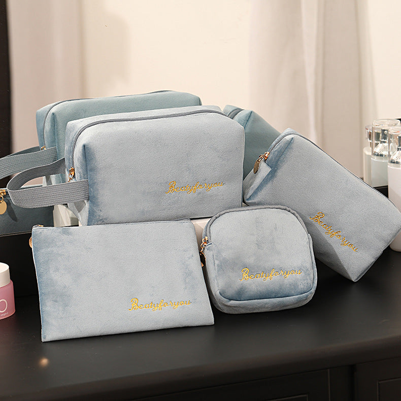 Flannel Cosmetic Bag Set Large Capacity Travel Organizer N6G278