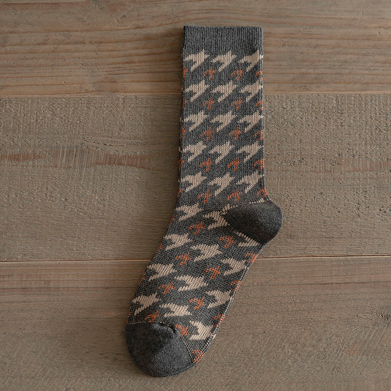 Vintage Ethnic Double Needle Thick Mid-Calf Socks N6H034
