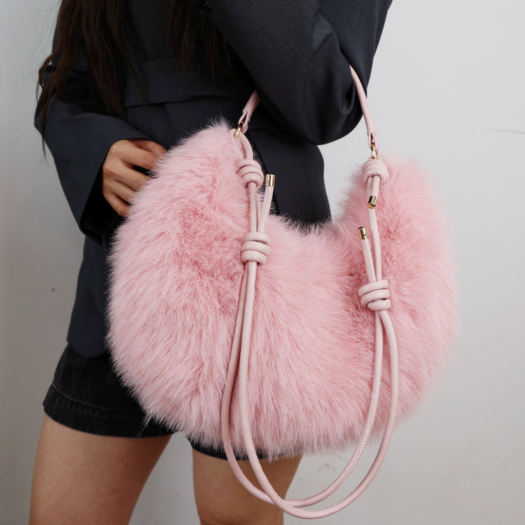 Women's Plush Crescent Shoulder Bag N6J117
