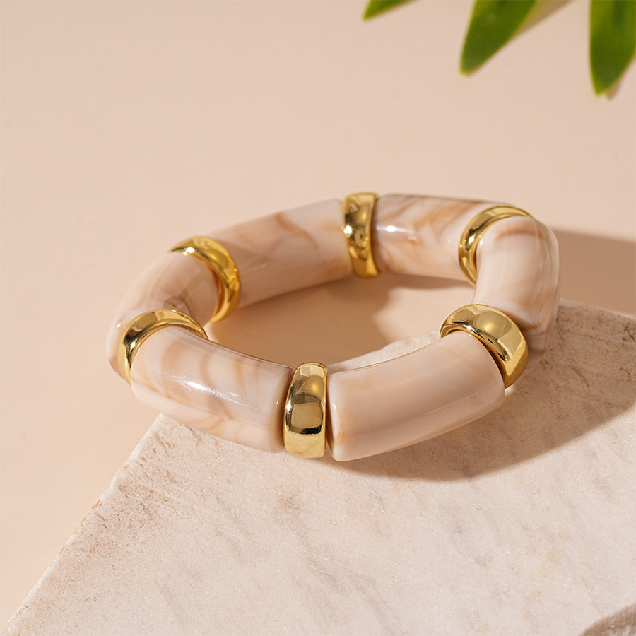 Marbled Bamboo Elastic Cuff Acrylic Plated Adjustable S5P070