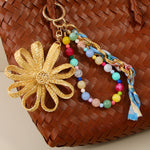Load image into Gallery viewer, Handwoven Flower Beaded Bag Charm Keychain N6G069
