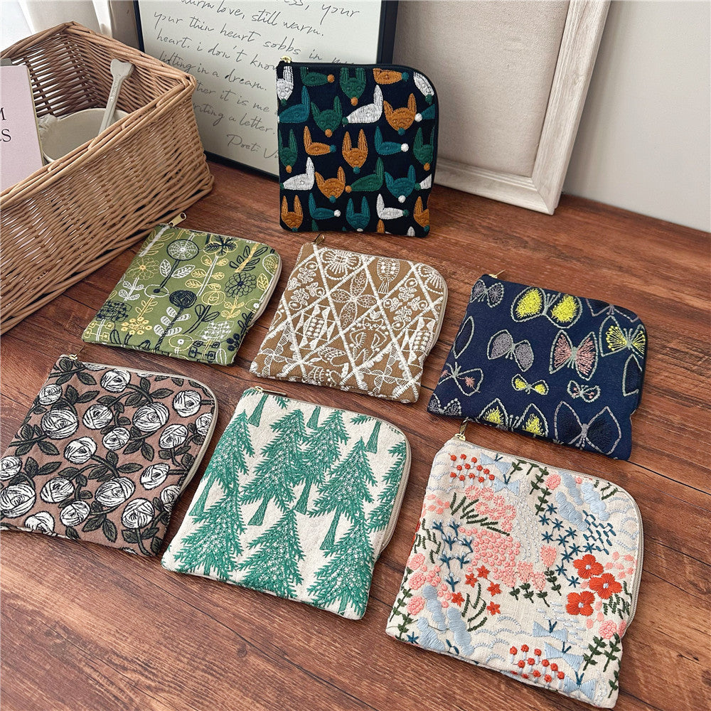 Floral Cotton Pouch YKK Zipper Multipurpose N6F154