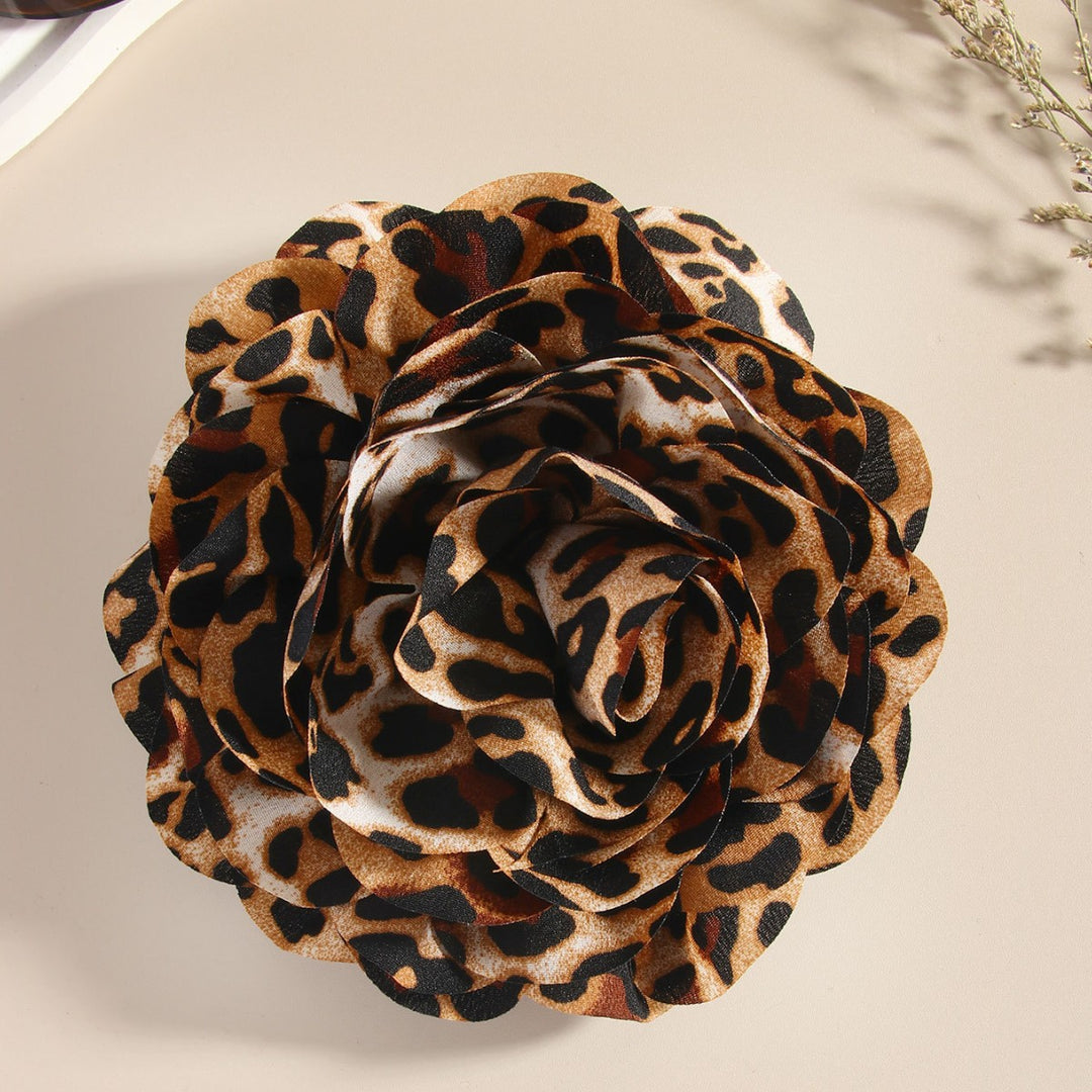 14cm Leopard Print Large Fabric Flower Brooch N6F281