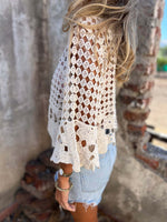 Load image into Gallery viewer, Crochet Hollow Knit Cover-Up V-Neck Tie N6G270