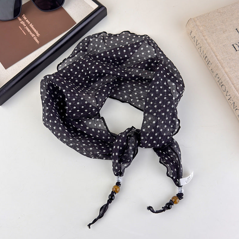 Womens Black and White Polka Dot Beaded Triangle Scarf N6K272