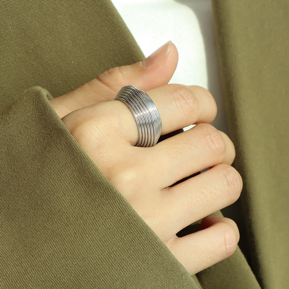 Multi Layer Ring Titanium Steel 18K Gold Plated S5P016
