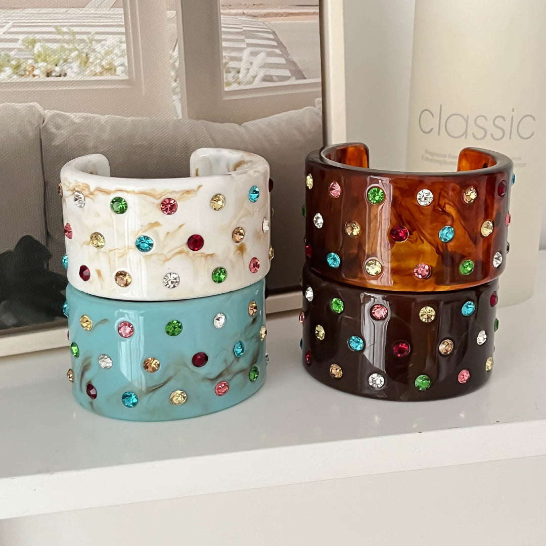 Colorful Crystal C-Shape Resin Bangle Bracelet N6F097