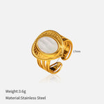 Load image into Gallery viewer, Luxury White Shell Heart Ring Retro 18K Gold Steel S5P009
