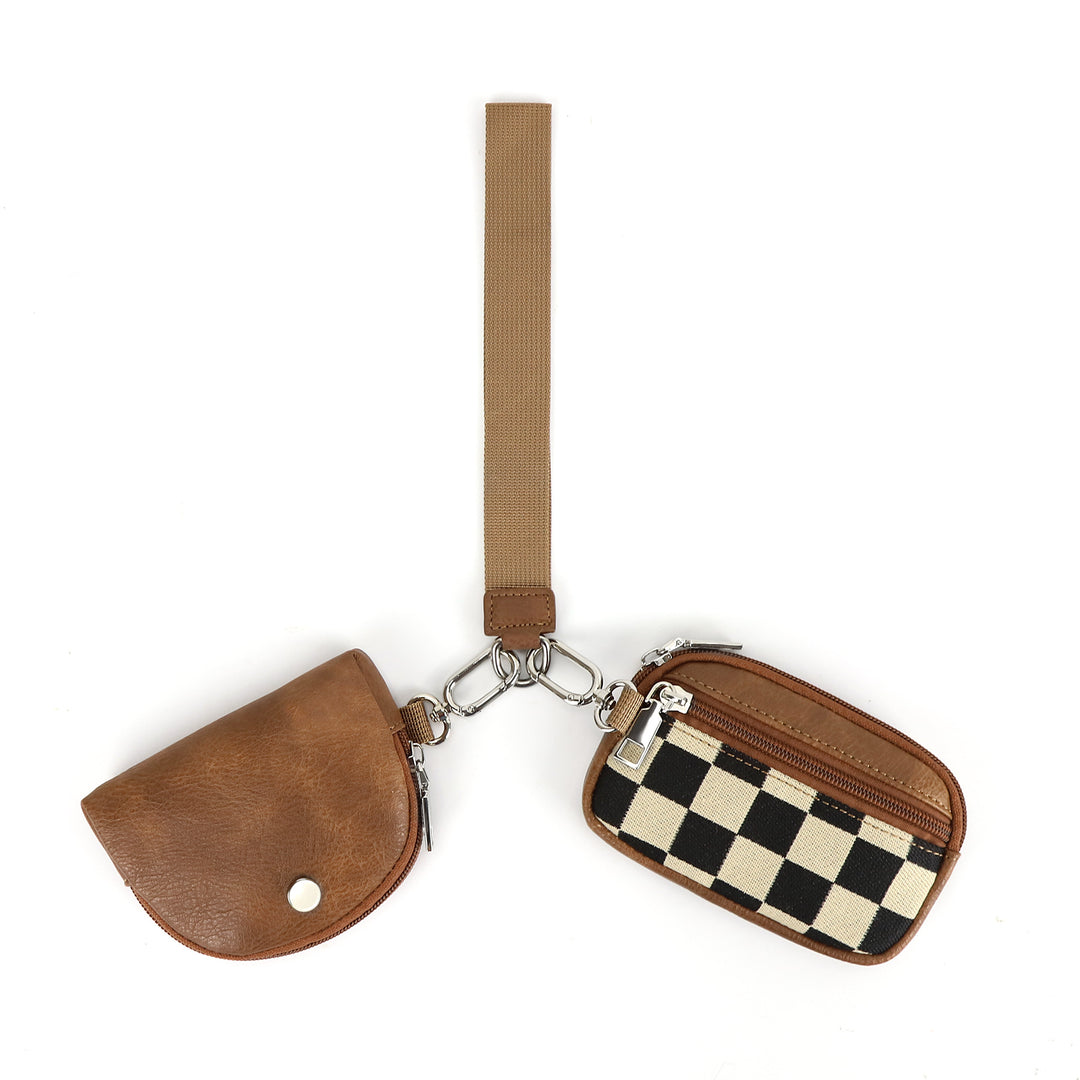 Checkerboard PU Wristlet Wallet Card Slot Purse N6G090