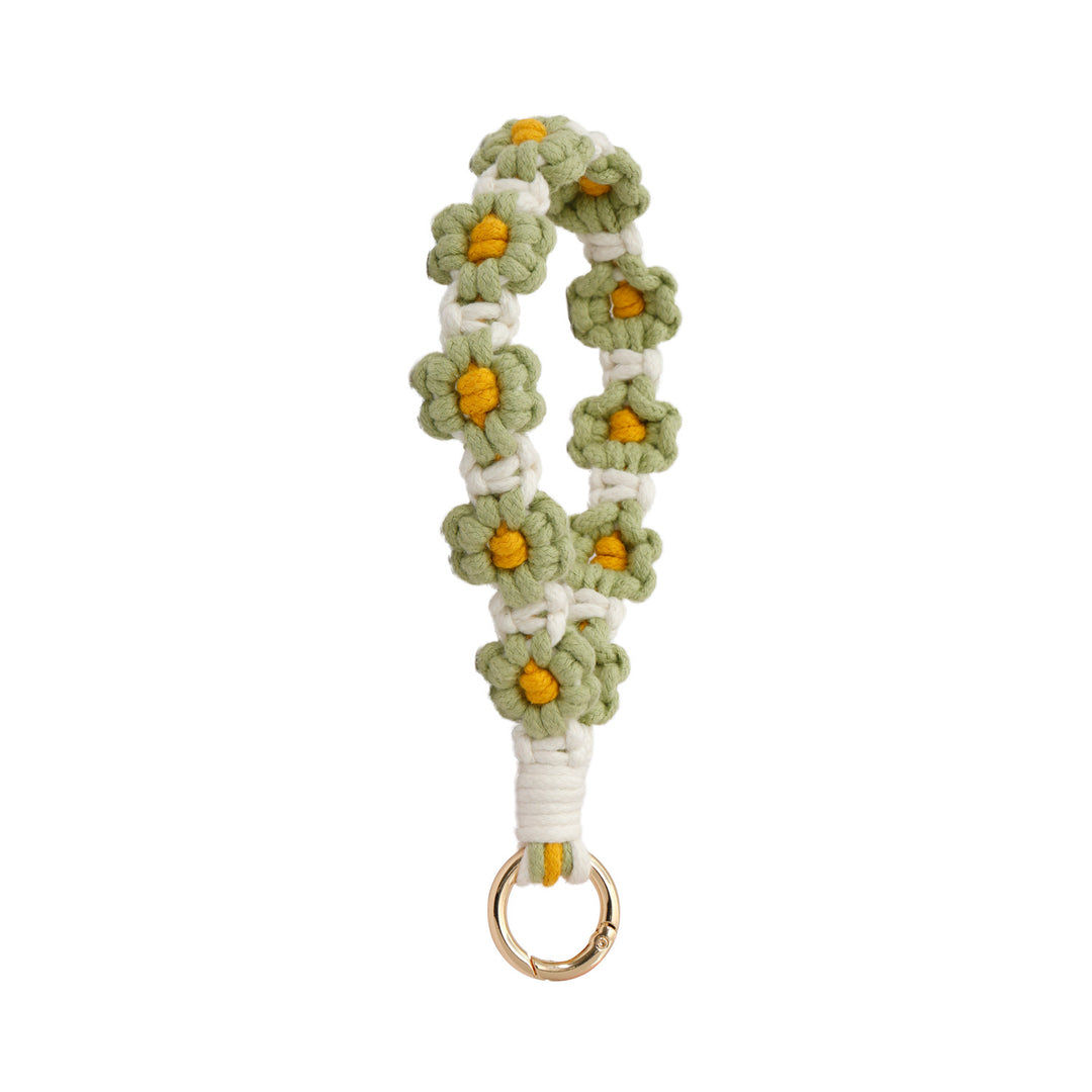 Daisy Flower Keychain Handwoven Wristlet Spring Coil N6G040