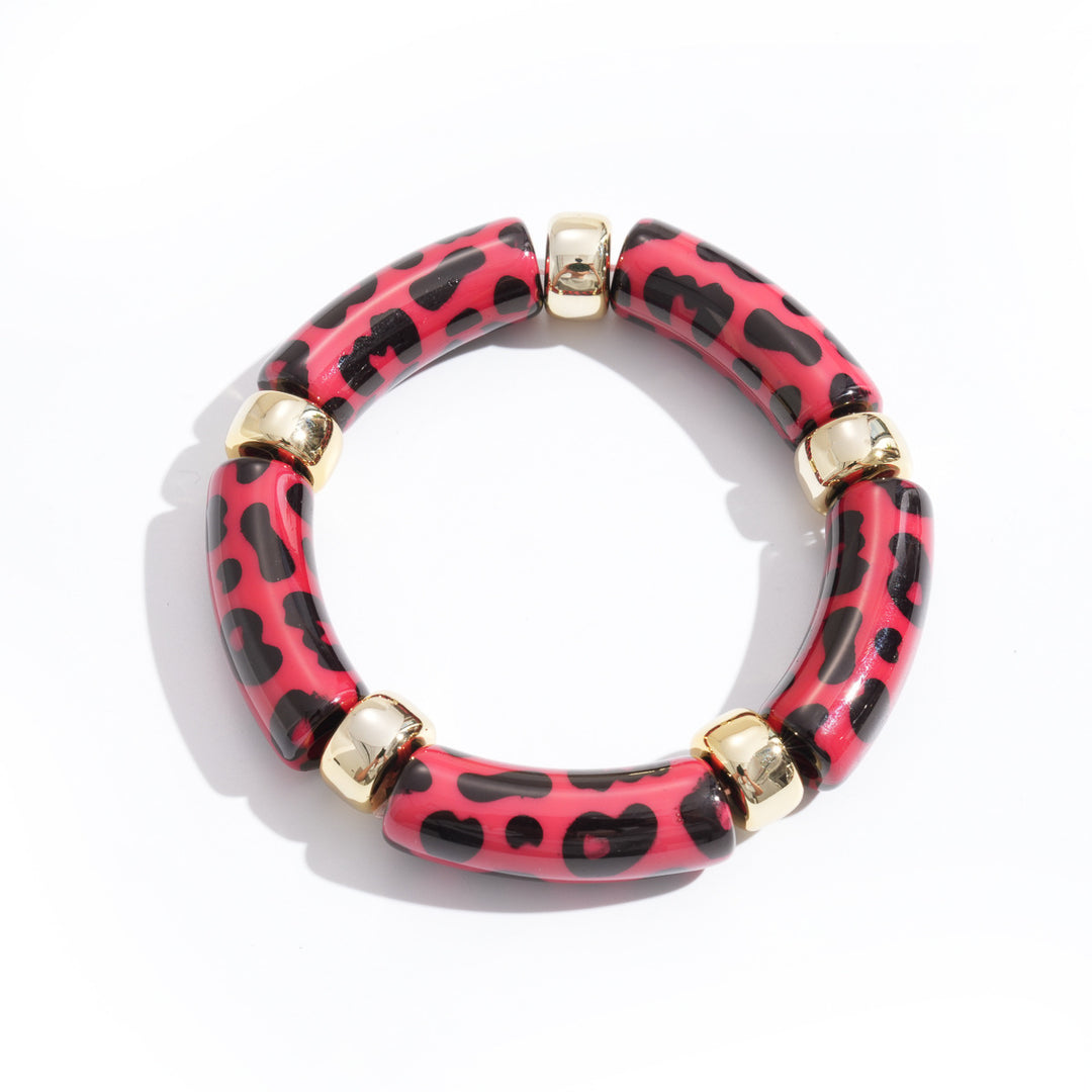Womens Leopard Print Acrylic Beaded Bracelet N6K126