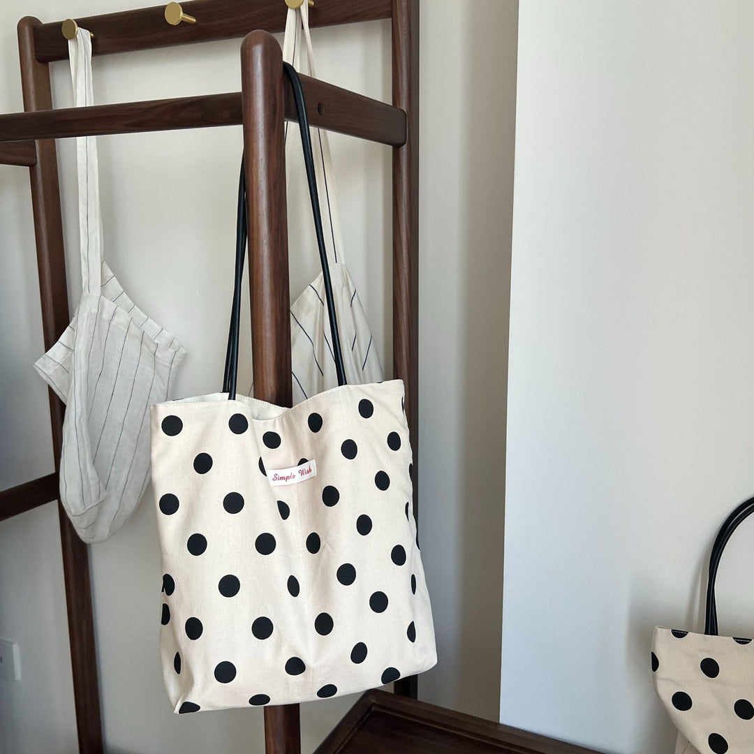 Black Rice Polka Dot Cotton Linen Bag Handheld Shoulder N6F183