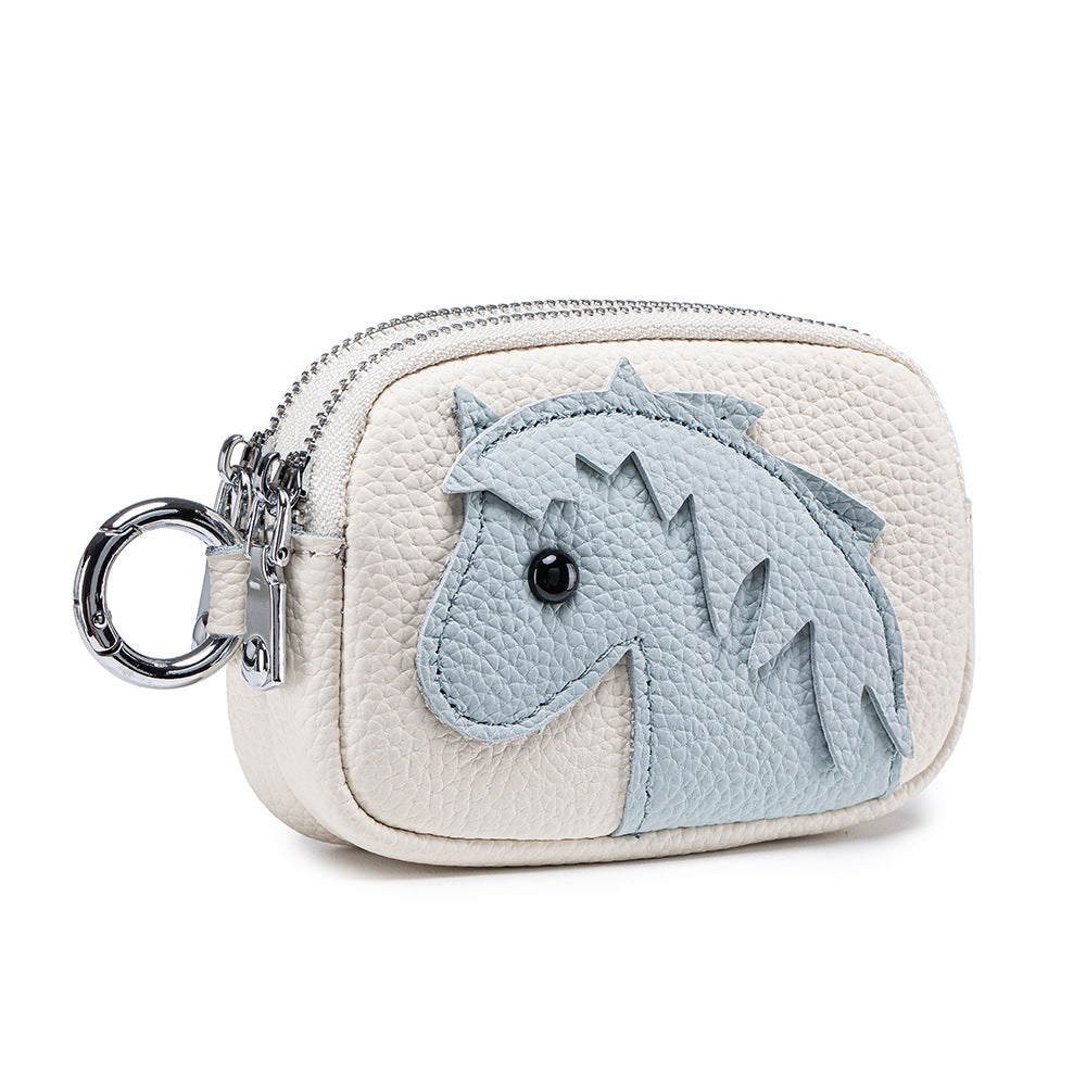 Women's Top-Grain Leather Horse Double-Zip Coin Purse N6J236