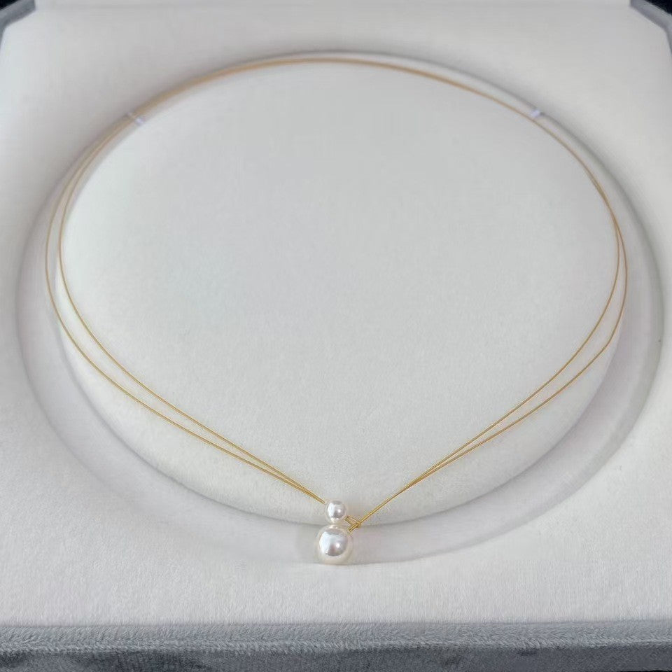 Mother-Daughter Pearl Double Layer Floating Choker N6H162