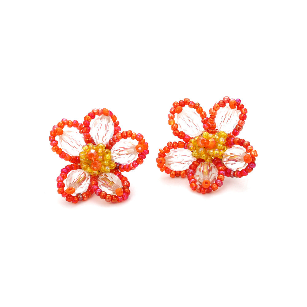 Hand Braided Floral Studs Seed Beads Vintage Style S5P169