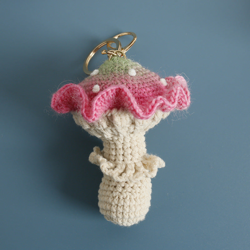 Hand Crochet Mushroom Keychain Cotton Yarn Charm N6G042