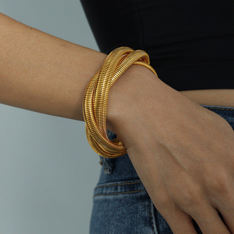 Quadruple Strand Cuff Titanium Steel 18K Plated S5P089