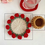 Load image into Gallery viewer, Handmade Rose Bouquet Coaster Crochet Cotton Round N6G049