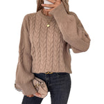 Load image into Gallery viewer, Cable Round Sweater Mid Heavy Khaki Off White N5Z825
