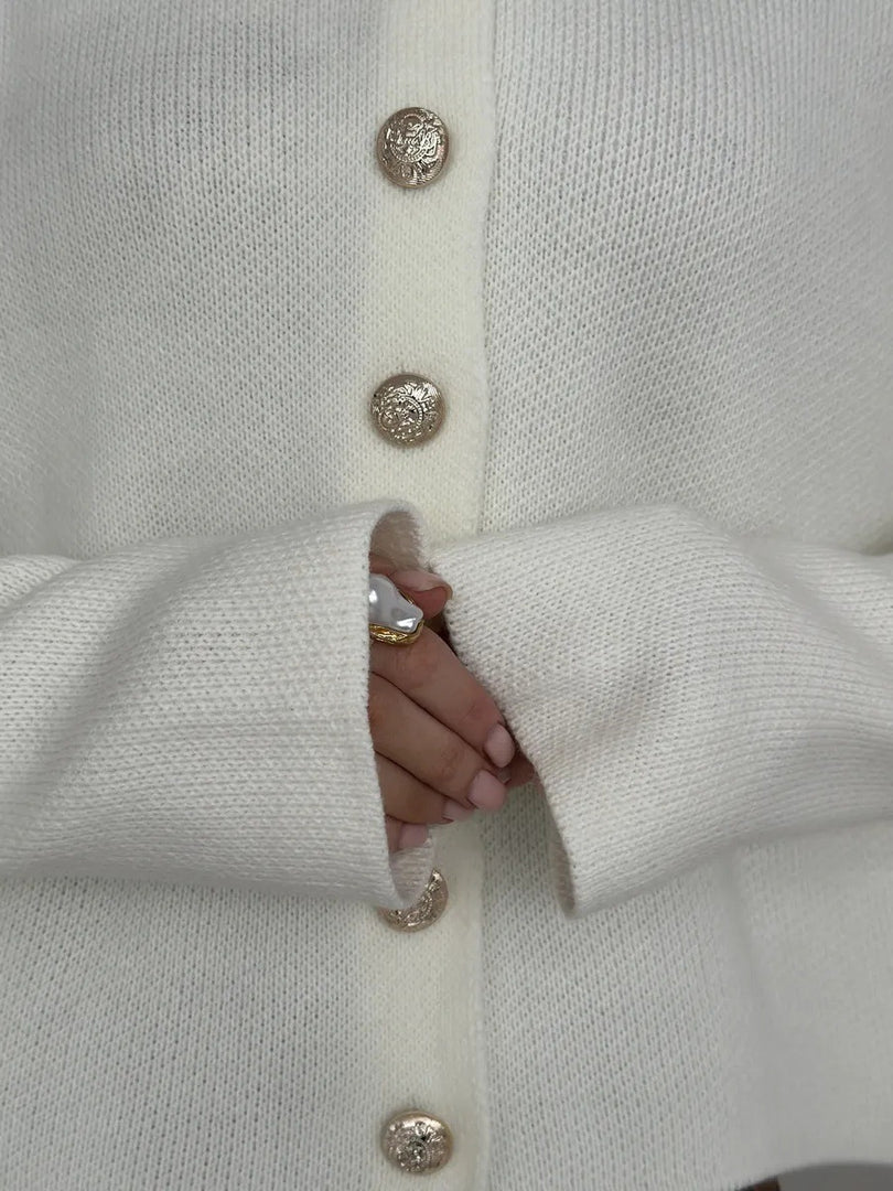 Gold Button Single-Breasted Round Neck Short Cardigan N6G143