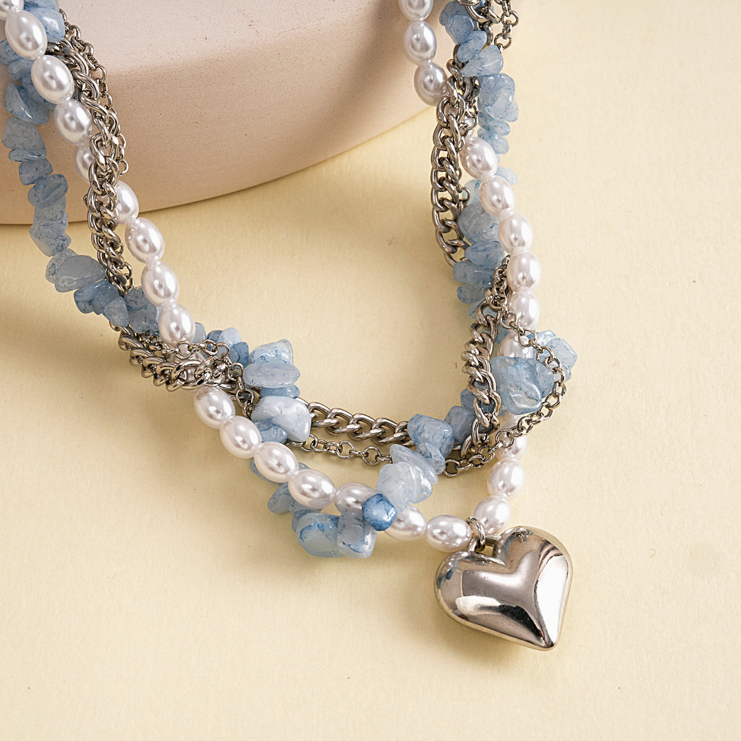 Womens Vintage Pearl Heart Multi Layer Necklace N6K179