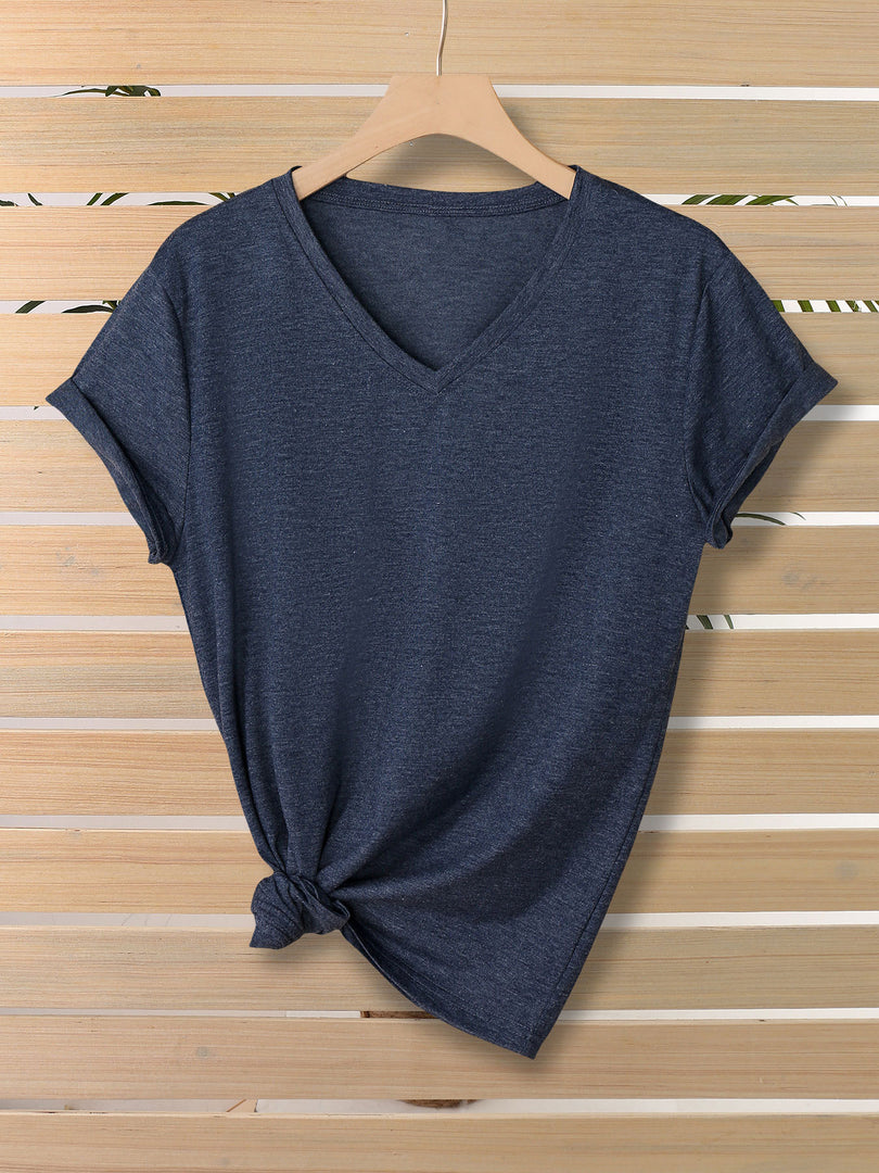 Minimalist Solid Color V-Neck T-Shirt Women N6E140