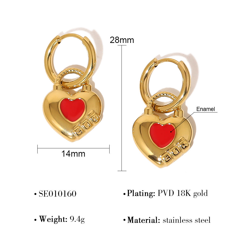 Vintage Drip Heart Ear Climber Crystal Titanium Steel S5P059