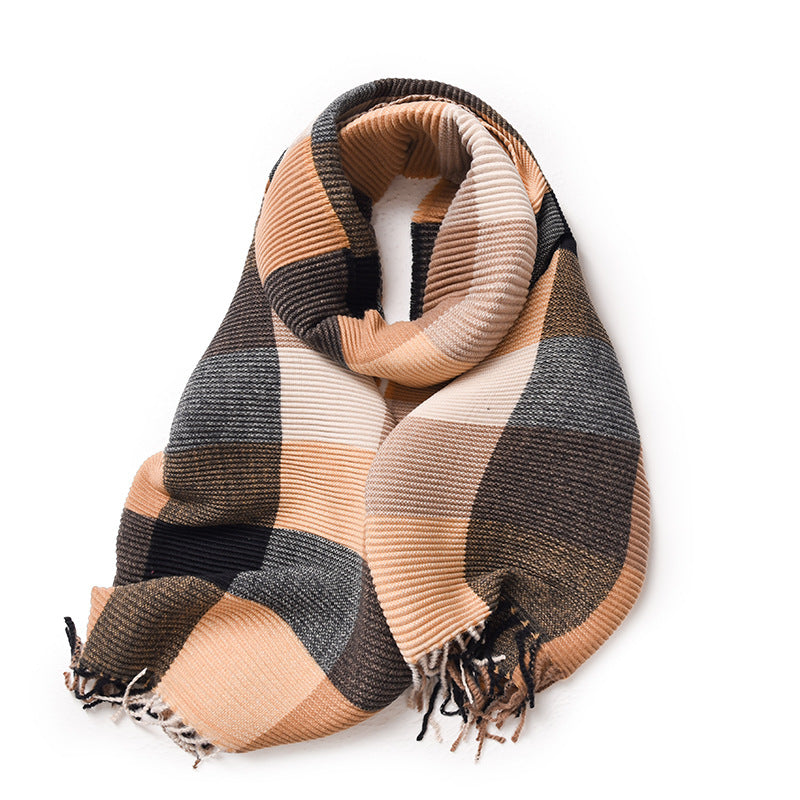 Pleated Check Faux Cashmere Wrap  M5A216