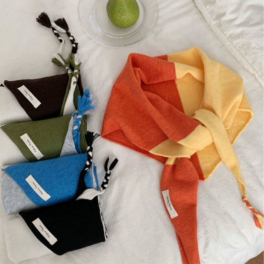 Colorblock Wool Blend Triangle Scarf Shawl Women N6H248