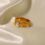 Load image into Gallery viewer, 18K Gold Plated Lava Pearl Ring Women Titanium Steel N6H166