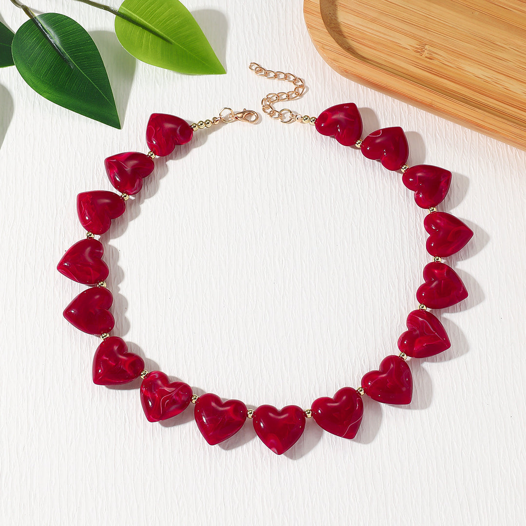 Statement Resin Heart Pendant Necklace Long Chain N6H101