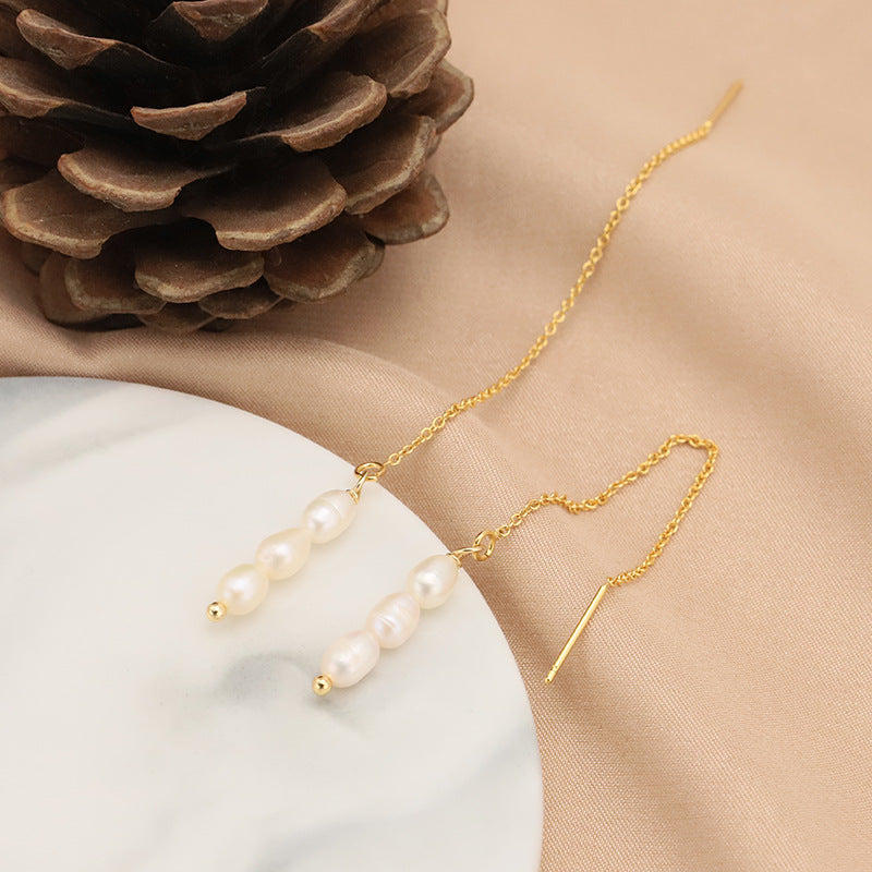 Freshwater Pearl Long Ear Wire Gold Plated Copper N6H182