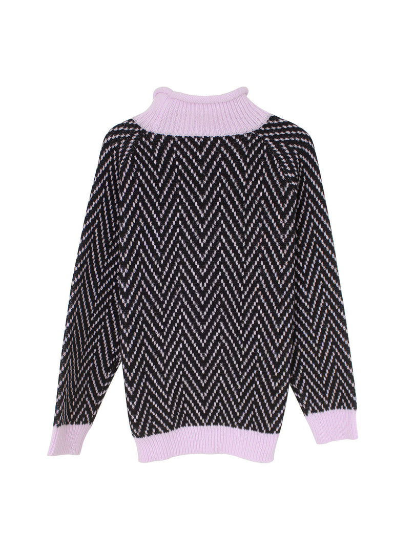 High Neck Long Sleeve Colorblock Knit Sweater Women N6H274