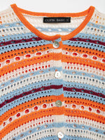 Load image into Gallery viewer, Color Block Hollow Knit Cardigan Button Cap Sleeve N6G151