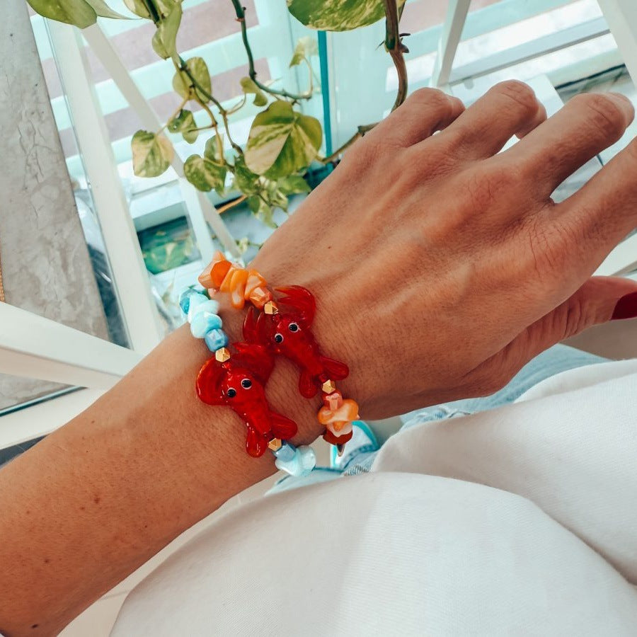 Ocean Lobster Handmade Beaded Stretch Bracelet N6E116