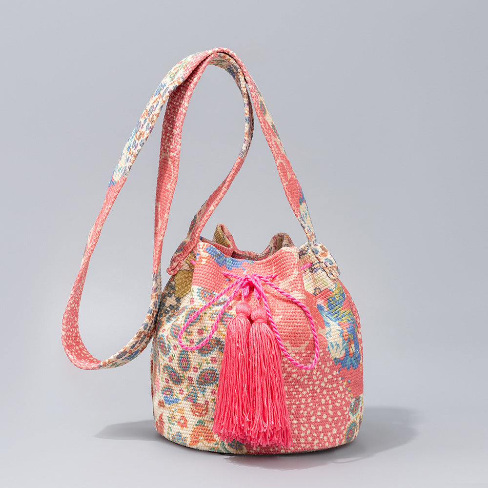Bohemian Canvas Bucket Shoulder Bag Women N6C305