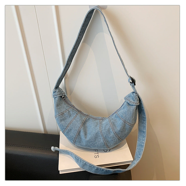 Women's Washed Denim Dumpling Crossbody Bag N6J197