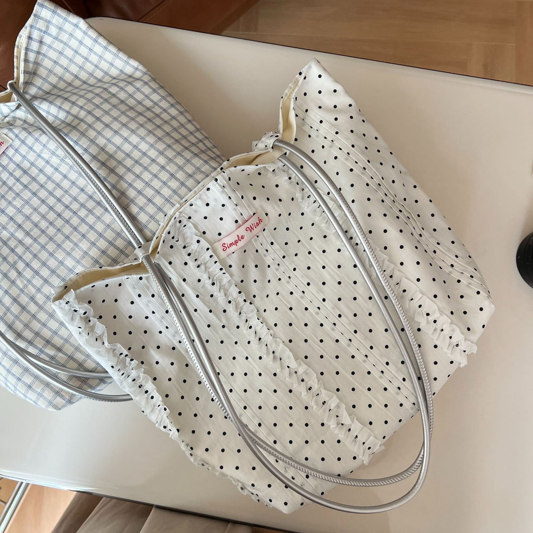 Polka Dot Plaid Lace Canvas Shoulder Bag Women N6F180