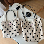 Load image into Gallery viewer, Black Rice Polka Dot Cotton Linen Bag Handheld Shoulder N6F183