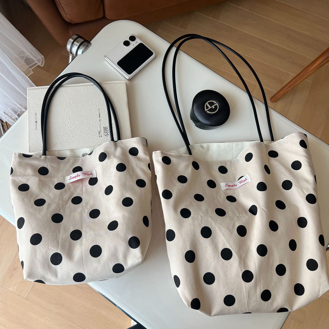 Black Rice Polka Dot Cotton Linen Bag Handheld Shoulder N6F183